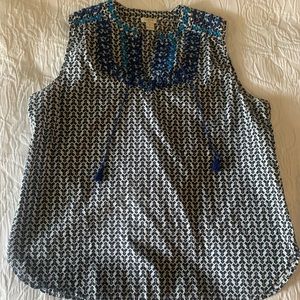 JCrew Cotton Top with Tassels Navy/White Size 12